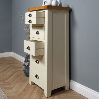 Elm Home And Garden Painted Cream/Off White 5 Drawer Wooden Oak Chest Of 5 Drawers  116cm High x 55cm Wide x  40cm Deep  Assembled