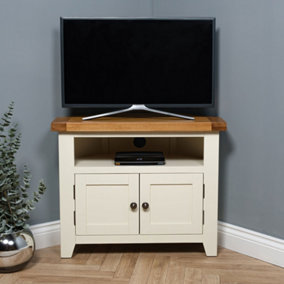 Elm Home And Garden Painted Cream/Off White Corner tv Video Media Unit 65cm High x 80cm Wide x 40cm Deep Fully Assembled