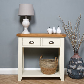 Elm home And Garden Painted Cream/Off White Oak Wooden 2 Drawer Console Hall Telephone Table 81cm high x 85ch High x 34cm Deep
