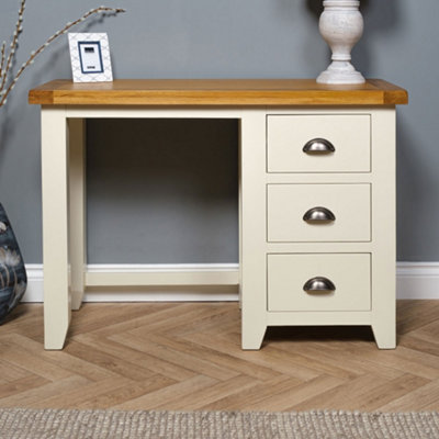 Elm Home And Garden Painted Cream/Off White Single Pedestal Dressing Table 75cm High x 104cm Wide x 44cm Deep