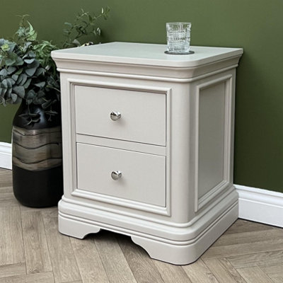 Elm Home And Garden Painted Light Grey 2 Drawer Bedside Cabinet Night Stand Table Fully Assembled 55cm Wide x 64cm High x 42cm Dee