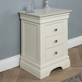 Elm Home and Garden Painted Off White Cream Wood 3 Drawer Bedside Table Night Stand Fully Assembled