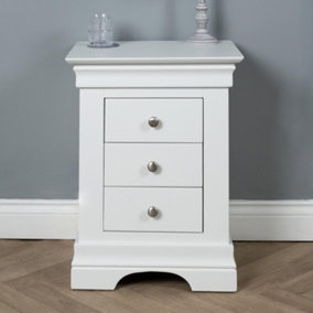 Elm Home and Garden Painted White Wood 3 Drawer Bedside Cabinet Table Night Stand