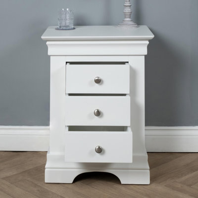 Elm Home and Garden Painted White Wood 3 Drawer Bedside Cabinet Table Night Stand