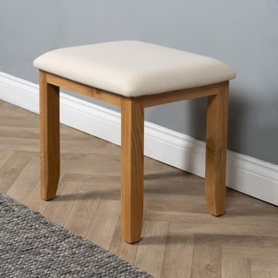 Elm Home and Garden Quality Premium Oak Fabric Dressing Table Vanity Stool Fully Assembled