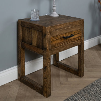 Elm Home And Garden Reclaimed Pine Bedside Cabinet Side Table Night Stand 59cm High x 55cm Wide x 40cm Deep Fully Assembled