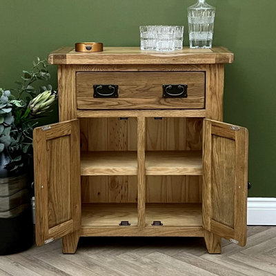 Elm Home And Garden Rustic Oak 2 Door 1 Drawer Small Sideboard Buffet Fully Assembled Hall