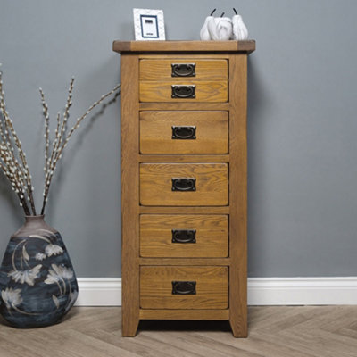 Elm Home And Garden Rustic Oak 5 Drawer Wooden Chest Of Drawers Tall   Elm Home And Garden Rustic Oak 5 Drawer Wooden Chest Of Drawers Tall Boy 116cm High X 55cm Wide X 40cm Deep Fully Assembled~5060475567854 01c MP