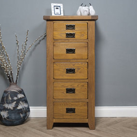 Elm home And Garden Rustic Oak 5 Drawer Wooden Chest Of Drawers Tall Boy 116cm High x 55cm Wide x 40cm Deep Fully Assembled