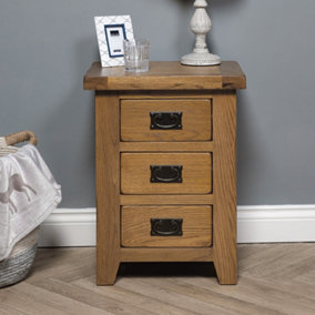 Elm Home And Garden Rustic Oak Wooden 3 Drawer Bedside Cabinet Table 62cm High x 47cm Wide x 37cm Deep Fully Assembled