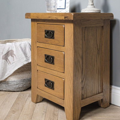 Elm Home And Garden Rustic Oak Wooden 3 Drawer Bedside Cabinet Table 62cm High x 47cm Wide x 37cm Deep Fully Assembled