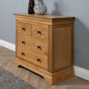 Elm Home and Garden's Rustic Oak 2+2 Chest of Drawers Fully Assembled 78cm High x 90cm Wide x 43cm Deep