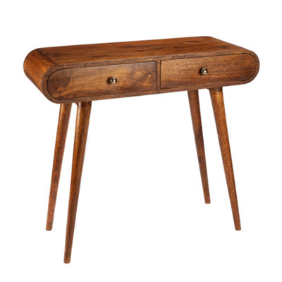 Elm Home And Garden Solid Dark Brown Wood Console Hall Telephone Table 2 drawer H80 x W89 x D35cm