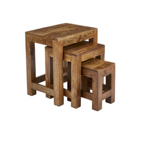 Elm Home And Garden Solid Dark Brown Wood Nest Of 3 Three Tables H50 x W45 x D34cm