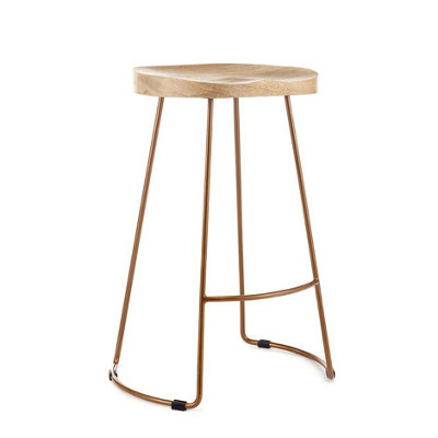 Elm Home And Garden Solid Hard Wood Gold Metal Breakfast Bar Kitchen Pub Café Stool Wooden H 80 x W 52 x D 36 cm