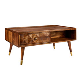Elm Home And Garden Solid Mango Wood Dark Oak Finish Coffee Table With Drawer H 46 x W 100 x D 60 cm