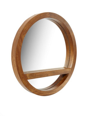 Elm Home And Garden Solid Mango Wood Round Wall Mirror Dark Oak Finish Fully Assembled 60cm Wide x 60cm High x 5cm Deep