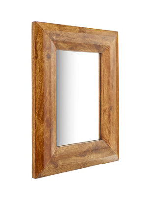 Elm Home And Garden Solid Mango Wood Wall Mirror Dark Oak Finish Fully Assembled 40cm Wide x 50cm High x 2cm Deep