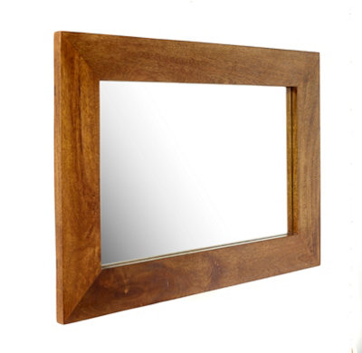 Elm Home And Garden Solid Mango Wood Wall Mirror Dark Oak Finish Fully Assembled 85cm Wide x 60cm High x 2cm Deep