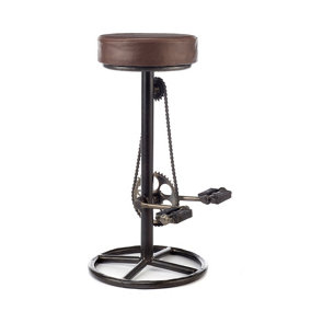 Elm Home And Garden Vintage retro designer rustic kitchen bar pub bicycle pedal stool leather 77cm High