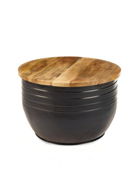 Elm Home And Garden Wooden Metal Round Coffee Table Storage Lift Lid H46 x W75.5 x D75.5