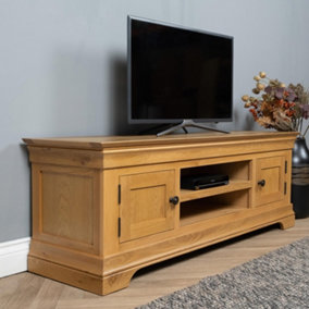 Elm Home and Gardens French Rustic Solid Oak Widescreen TV Cabinet Fully Assembled 139cm