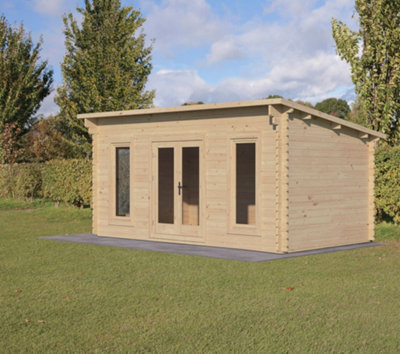 Elmley 5.0m x 3.0m Log Cabin - Pent Roof, Double Glazed 24kg Polyester Felt, plus Underlay