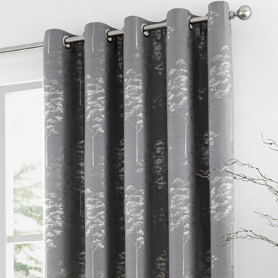 Elmwood Metallic Sheen Jacquard Pair of Eyelet Curtains