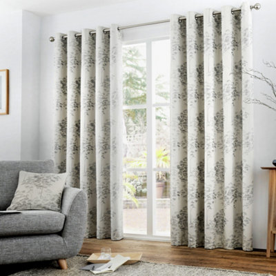 Elmwood Metallic Sheen Jacquard Pair of Eyelet Curtains