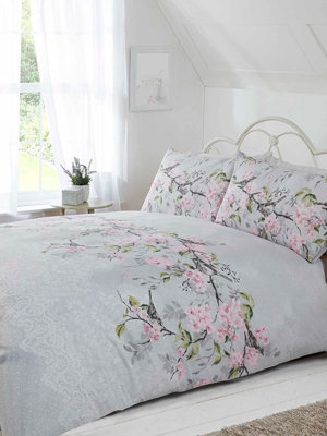 Eloise Floral King Duvet Cover Set - Grey