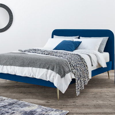 Navy blue deals upholstered king bed