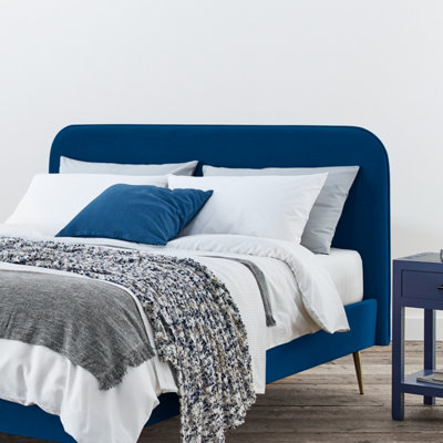 Elona Navy Blue Velvet Upholstered King Size 5ft Bed Frame Only