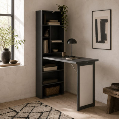 Elrika 98cm Black 3-Section Fold-Out Work Desk with Writing Board and ...