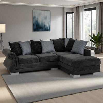 Elsa Corner Sofa - Dark Grey. Light Grey and Dark Grey Cushions