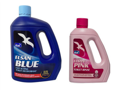 Elsan 4L Blue & 2L Pink Toilet Fluids with 8-Pack Dissolvable Toilet Rolls