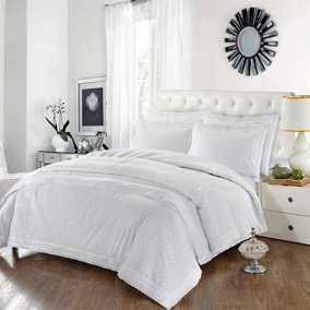 Elsatex Highgrove White Embroidered Duvet Cover Set Luxury Themed Double Bedding