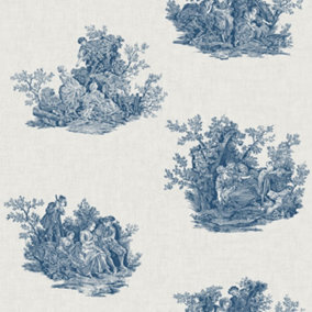 Elsie Burton Versaille Toile Grey/Navy Wallpaper