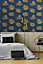 Elsie Burton Versaille Toile Navy/ Metallic Gold Wallpaper