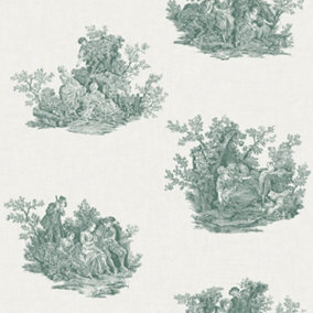 Elsie Burton Versaille Toile Soft Grey/Green Wallpaper
