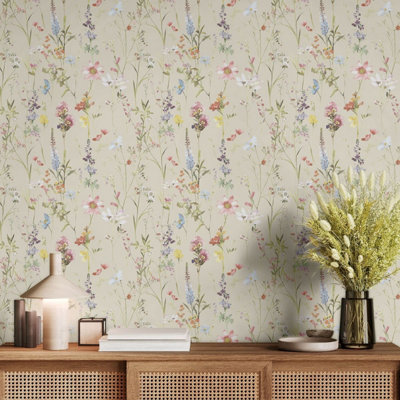 Elsie Floral Wallpaper Cream World of Wallpaper AF0045