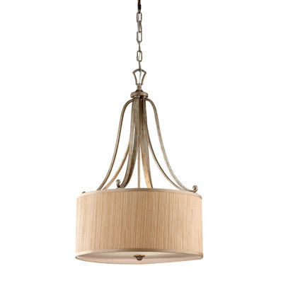 Elstead Abbey 3 Light Cylindrical Ceiling Pendant Silver Sand with Shade, E27