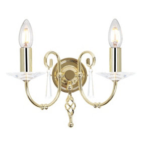 Elstead Aegean 2 Light Indoor Candle Wall Light Polished Brass, E14