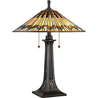 Elstead Alcott 2 Light Tiffany Table Lamp - Bronze Finish, E27