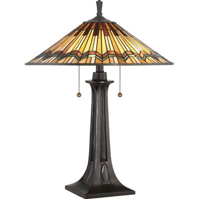 Elstead Alcott 2 Light Tiffany Table Lamp - Bronze Finish, E27