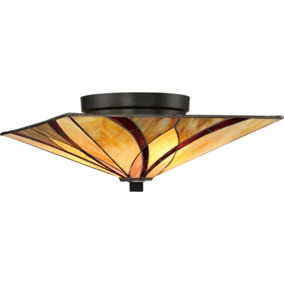Elstead Asheville 2 Light Ceiling Flush Lamp Bronze, Tiffany Glass, E27