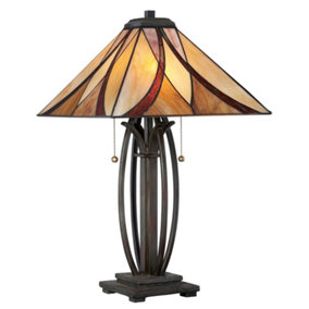 Elstead Asheville 2 Light Table Lamp Bronze, Tiffany Glass, E27