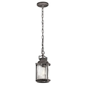 Elstead Ashland Bay 1 Light Small Outdoor Ceiling Chain Lantern Zinc IP44, E27