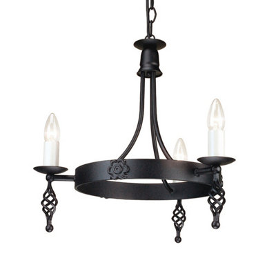 Elstead Belfry Chandelier 3 Light Black Finish, E14