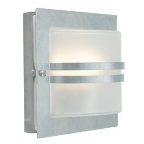 Elstead Bern 1 Light Outdoor Frosted Wall Light Galvanised IP65, E27