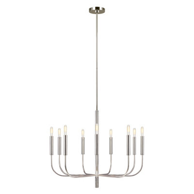 Elstead Brianna 9 Light Chandelier, Polished Nickel, E14